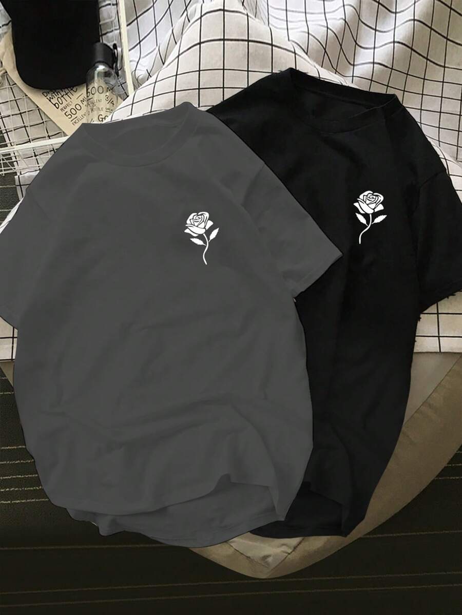 Manfinity Hypemode 男士2入組玫瑰印花T恤 - 彩色 - 查看 1