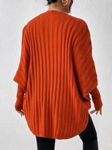 Chiquease Cổ áo thác nước tay cánh Áo len Duster - trái cam - Xem 2