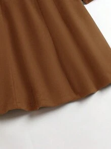 SHEIN Clasi Plus Double Breasted Belted Hooded Overcoat - Brown - View 3