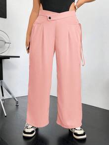 Flirla Plus Solid Wide Leg Pants - Pink - View 5