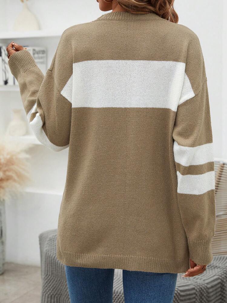 Colorblock Drop Shoulder Knit Pullover Fall Winter Sweater