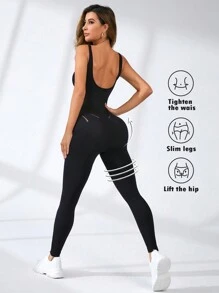 Easithlete Cắt dán Áo liền quần Áo liền quần thể thao - màu đen - Xem 2