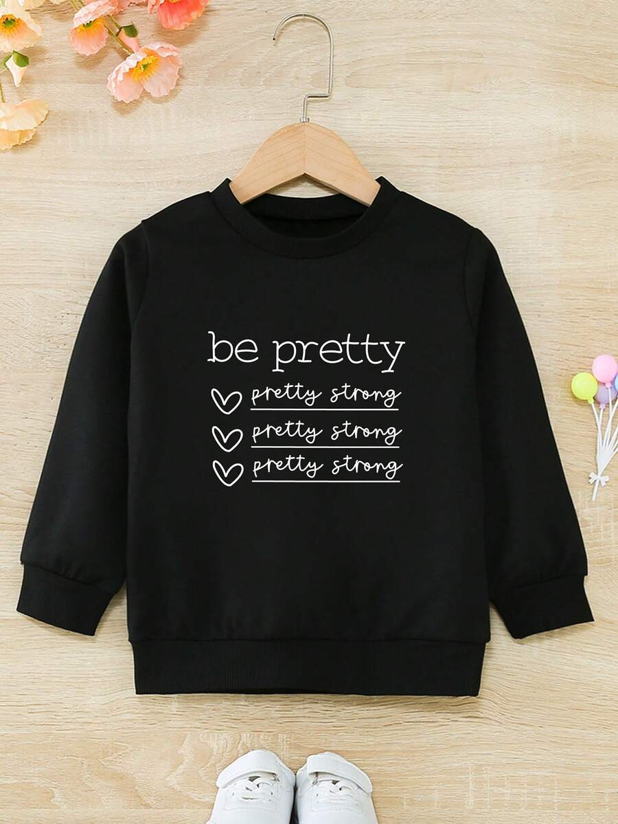 Young Girl Letter Graphic Sweatshirt - Black - View 1