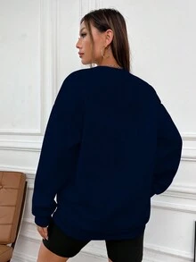 SHEIN Unity Quần áo thể thao nữ Lá thư Giải trí - Màu xanh hải quân - Xem 2