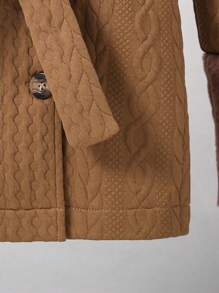 Teen Girl Borg Collar Double Breasted Belted Coat Without Sweater - Brown - View 6