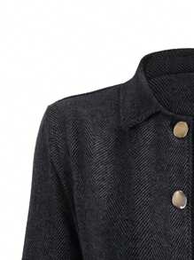 SHEIN LUNE Plus Herringbone Double Breasted Peplum Hem Coat - Black - View 3