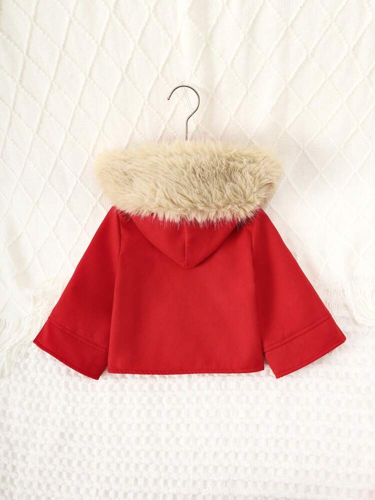 Young Girl Fuzzy Trim Hooded Duffle Overcoat