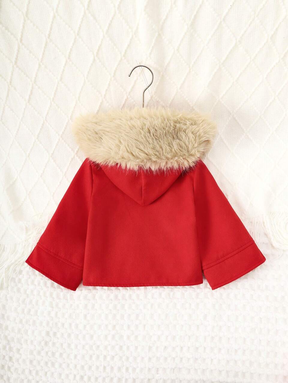 Young Girl Fuzzy Trim Hooded Duffle Overcoat