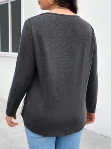 SHEIN LUNE Hơn Khối màu Chi tiết Nút Tee 2 trong1 - Xám - Xem 2