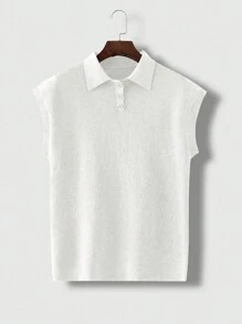 Manfinity Hypemode 男士素色條紋針織毛衣背心 - 白色 - 查看 3