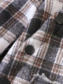 SHEIN 男婴格子印花保暖内衬连帽棉服外套 - 灰色 - 查看 7