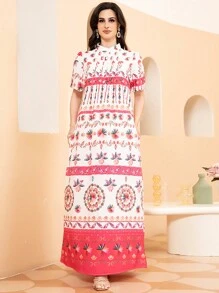 Floral Print Puff Sleeve Dress - Multicolor - View 2