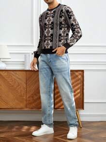 Manfinity VCAY Men Geo Pattern Sweater, For Fall Winter - Multicolor - View 6