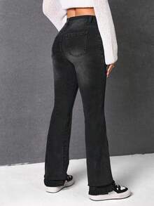 SHEIN EZwear Washed Flared Jeans - Black - View 2