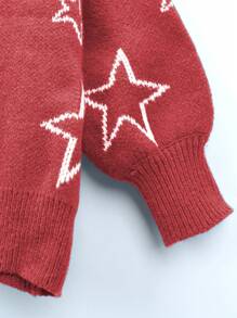 SHEIN Unity Plus Star Pattern Drop Shoulder Cardigan Fall Cloth For Women - Red - View 4