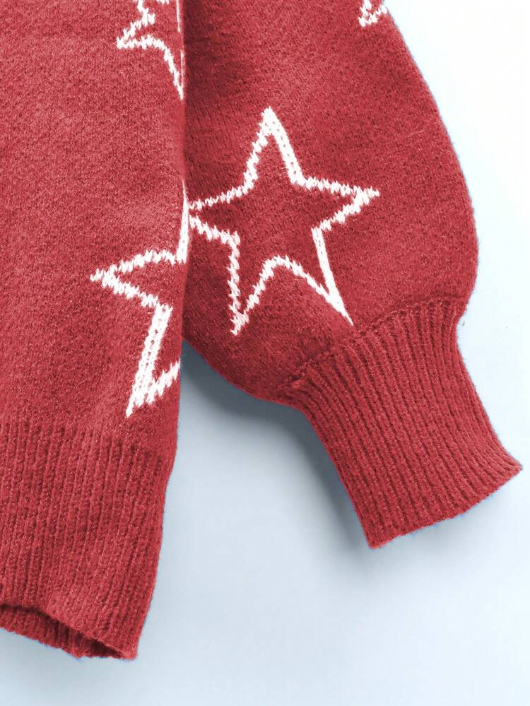 Plus Star Pattern Drop Shoulder Cardigan Fall Cloth For Women