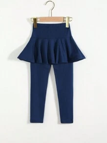 SHEIN Young Girl 2 In 1 Dress And Leggings Set, Solid Navy Blue, Sweet And Cute Style, Suitable For Spring/Autumn - Royal Blue - View 2