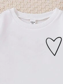 SHEIN 女大童愛心和字母圖案加絨內裏運動衫 - 白色 - 查看 3