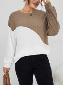SHEIN LUNE Hơn Hai âm Thả vai Dệt kim Waffle Áo nỉ - Nhiều màu - Xem 1