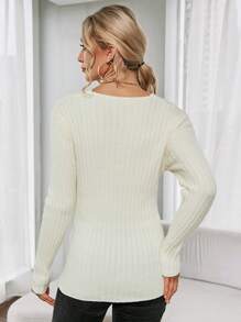 SHEIN Clasi Jersey de punto acanalado cruzado para otoño e invierno - Albaricoque - Ver 2
