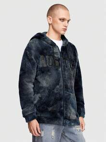 ROMWE MEN Grunge Punk Các bạn Thêu Chữ Nhuộm buộc Thả vai Dây rút áo có mũ Lông cừu Áo khoác - Nhiều màu - Xem 5