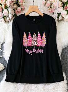 SHEIN LUNE Sudadera con estampado navideño, sudadera de otoño - Negro - Ver 1