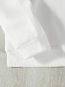 SHEIN 女大童愛心和字母圖案加絨內裏運動衫 - 白色 - 查看 5