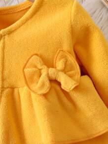 Baby Girl Bow Front Ruffle Trim Button Up Peplum Top & Hat - Mustard Yellow - View 6