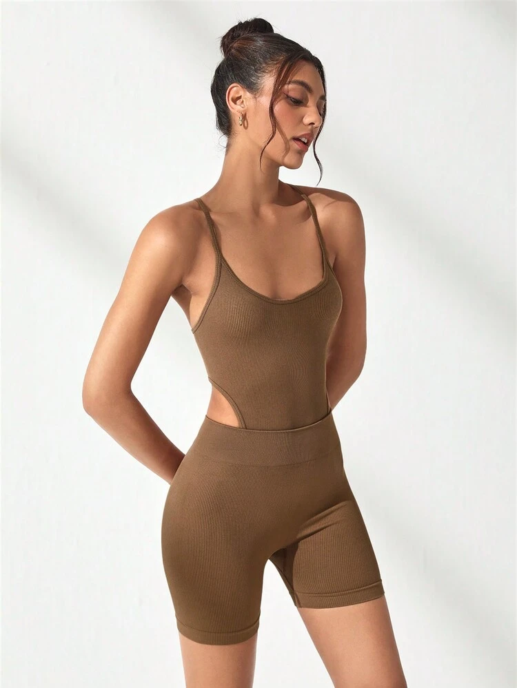 Solid Crisscross Backless Sports Set