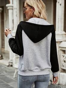 SHEIN Unity Colorblock Raglan Sleeve Zip Up Hooded Jacket - Light Grey - View 2