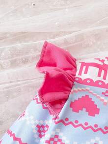 Đứa bé gái In Trái tim Viền Ruffle Áo len & Quần nỉ - Màu Hồng Tươi - Xem 8