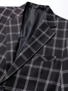 Manfinity Mode 1pc Men's Plaid Notched Collar Single Breasted Suit - Black and White - View 3