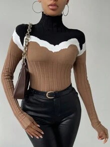 SHEIN Unity Khối màu Cổ cao Áo len - màu đen - Xem 5