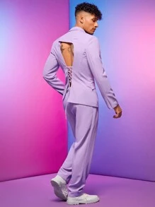 FeverCity 男士露背繫帶西裝外套和褲子套裝 - 黑色 - 查看 5