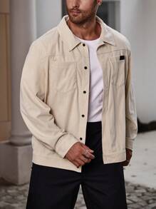 Manfinity Homme Men Plus Patched Detail Dual Pocket Corduroy Shacket - Apricot - View 3