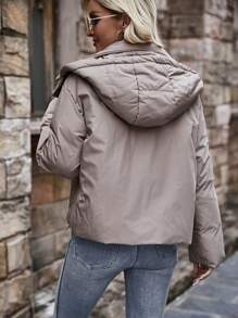 SHEIN LUNE Abrigo con bolsillo con solapa de hombros caídos con capucha - Gris - Ver 2