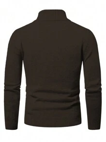 Manfinity Mode 男士素色拉鏈開襟套頭毛衣無襯衫 - 棕色 - 查看 2