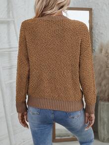 SHEIN LUNE Túi Kép Thả vai Áo len - màu nâu - Xem 2