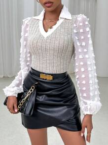 SHEIN Privé Top con pois manica a lanterna