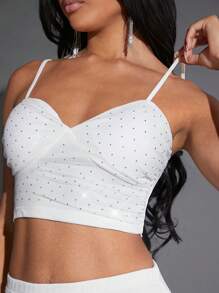 Hauture Rhinestone Dot Cami Top & Skirt Two Pieces Set - White - View 6