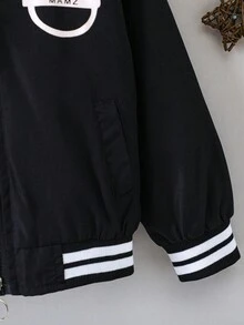 男小童熊和字母圖案條紋飾邊飛行員夾克 - 黑色 - 查看 5