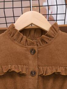 SHEIN 女小童荷葉邊荷葉袖繫腰帶洋裝 - 棕色 - 查看 3