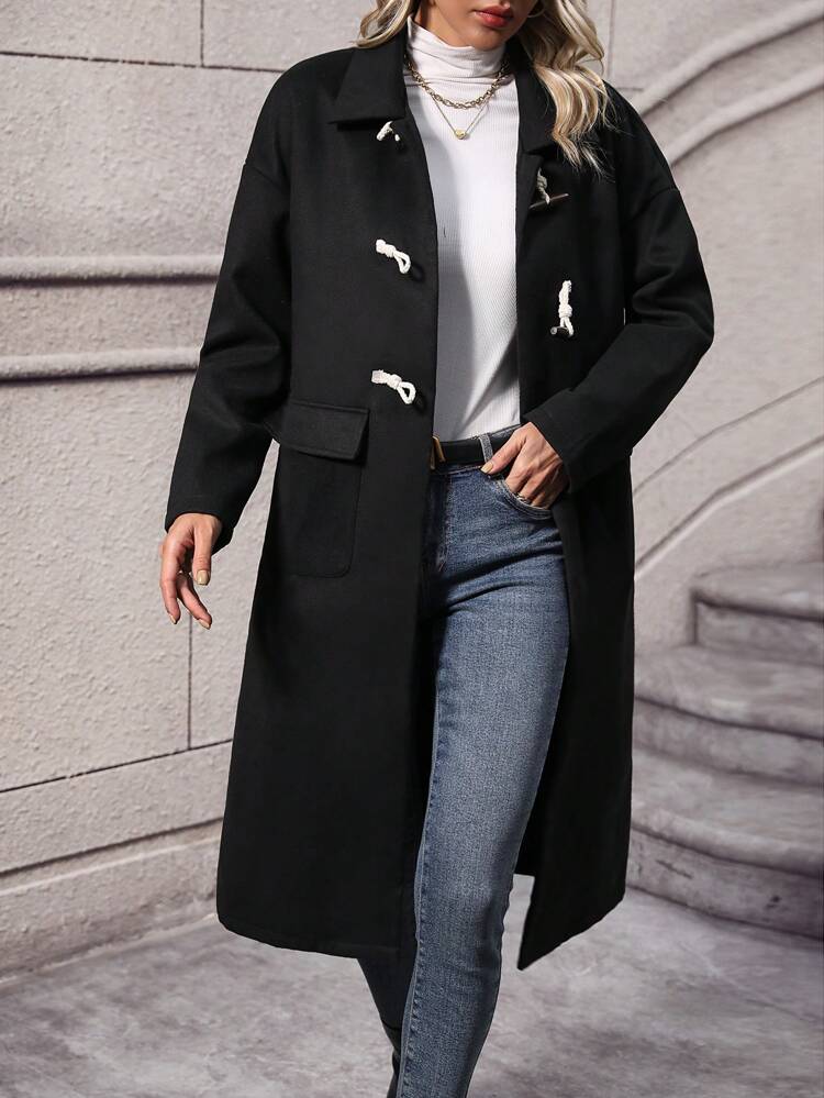 Flap Pocket Drop Shoulder Duffle Overcoat
