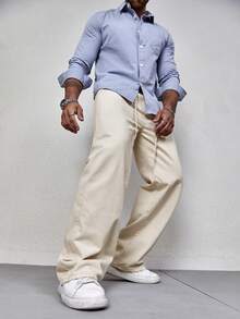 Manfinity Hypemode Men Drawstring Waist Straight Leg Jeans - Khaki - View 5