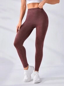 SHEIN Sports Liền mạch Căng cao Scrunch Butt Quần Xà cạp thể thao - Màu đỏ tím - Xem 5