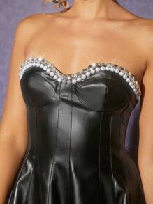 Hauture Embellished PU Leather Tube Dress - Black - View 3