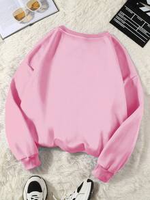 SHEIN Unity Kích thước lớn Của phụ nữ Niềm vui Pin Tỷ lệ phần trăm In Lông cừu Áo nỉ - Hồng - Xem 2