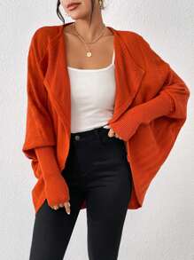 Chiquease Cổ áo thác nước tay cánh Áo len Duster - trái cam - Xem 5