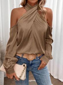 Calvaya 素色挖肩緞面襯衫