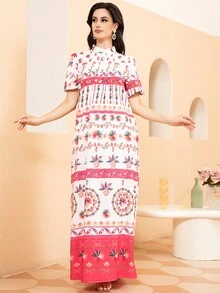 Floral Print Puff Sleeve Dress - Multicolor - View 4